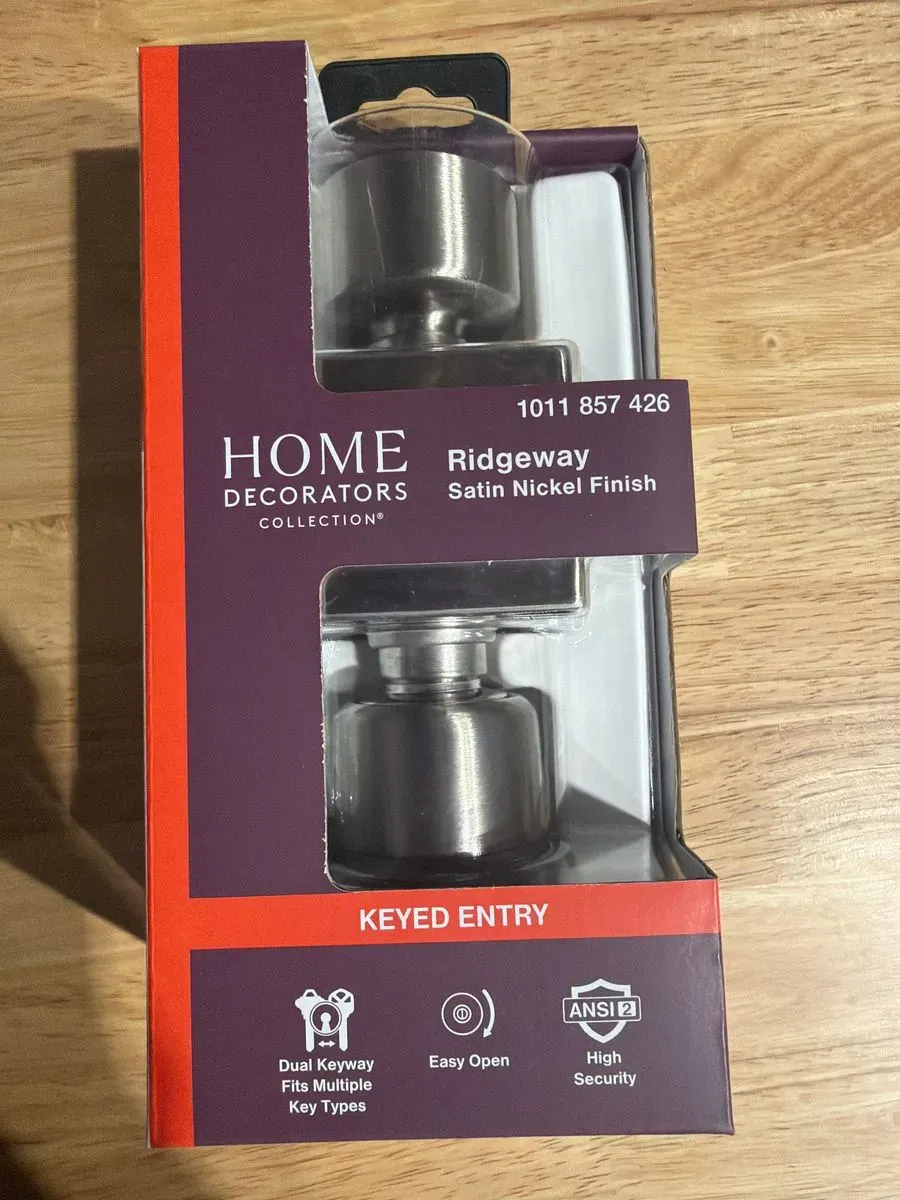 Home Decorators Collection Ridgeway Satin Nickel Keyed Entry Door Knob with Square Rose Featuring Dual Keyway - image 1