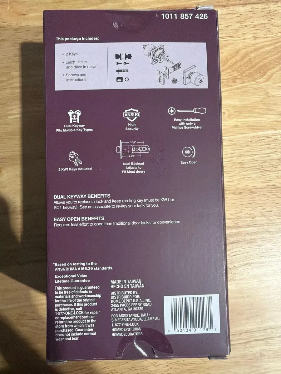 Home Decorators Collection Ridgeway Satin Nickel Keyed Entry Door Knob with Square Rose Featuring Dual Keyway - image 2