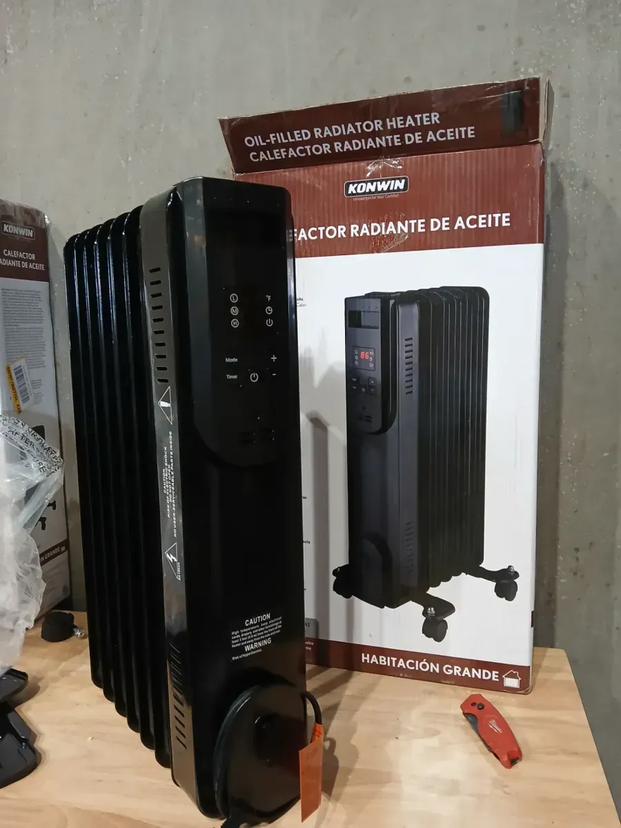 Konwin 1500-Watt Black Indoor Electric Oil-Filled Radiator Convection Radiant Space Heater with Remote Control for Living Space - image 2