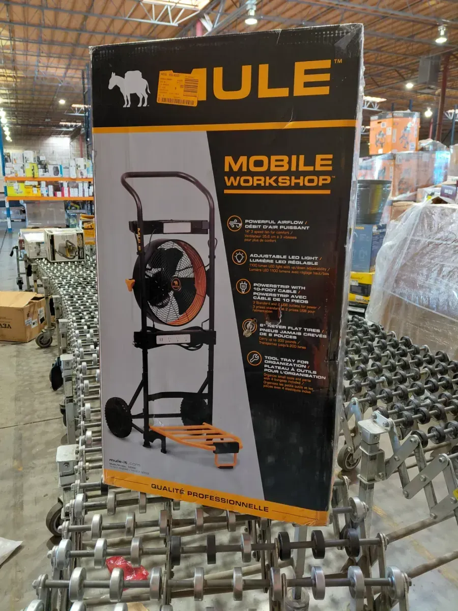 MULE 5-in-1 Mobile Workshop Integrated 3-Speed Fan LED Light Power Strip Tool Caddy and 300 lbs. Capacity Hand Truck - image 3