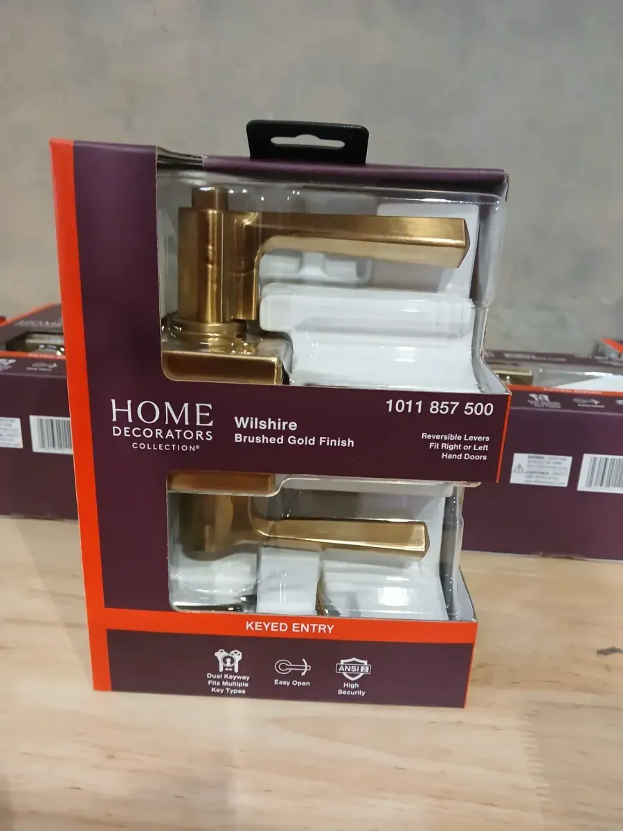 Home Decorators Collection Wilshire Brushed Gold Keyed Entry Door Handle with Rectangle Rose Featuring Dual Keyway - image 2