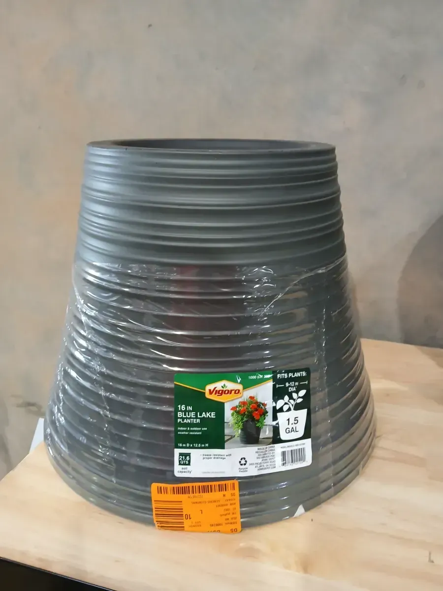 Vigoro 15.9 in. Blue Lake Large Gray High-Density Resin Planter (15.9 in. D x 12.5 in. H) With Drainage Hole - image 2