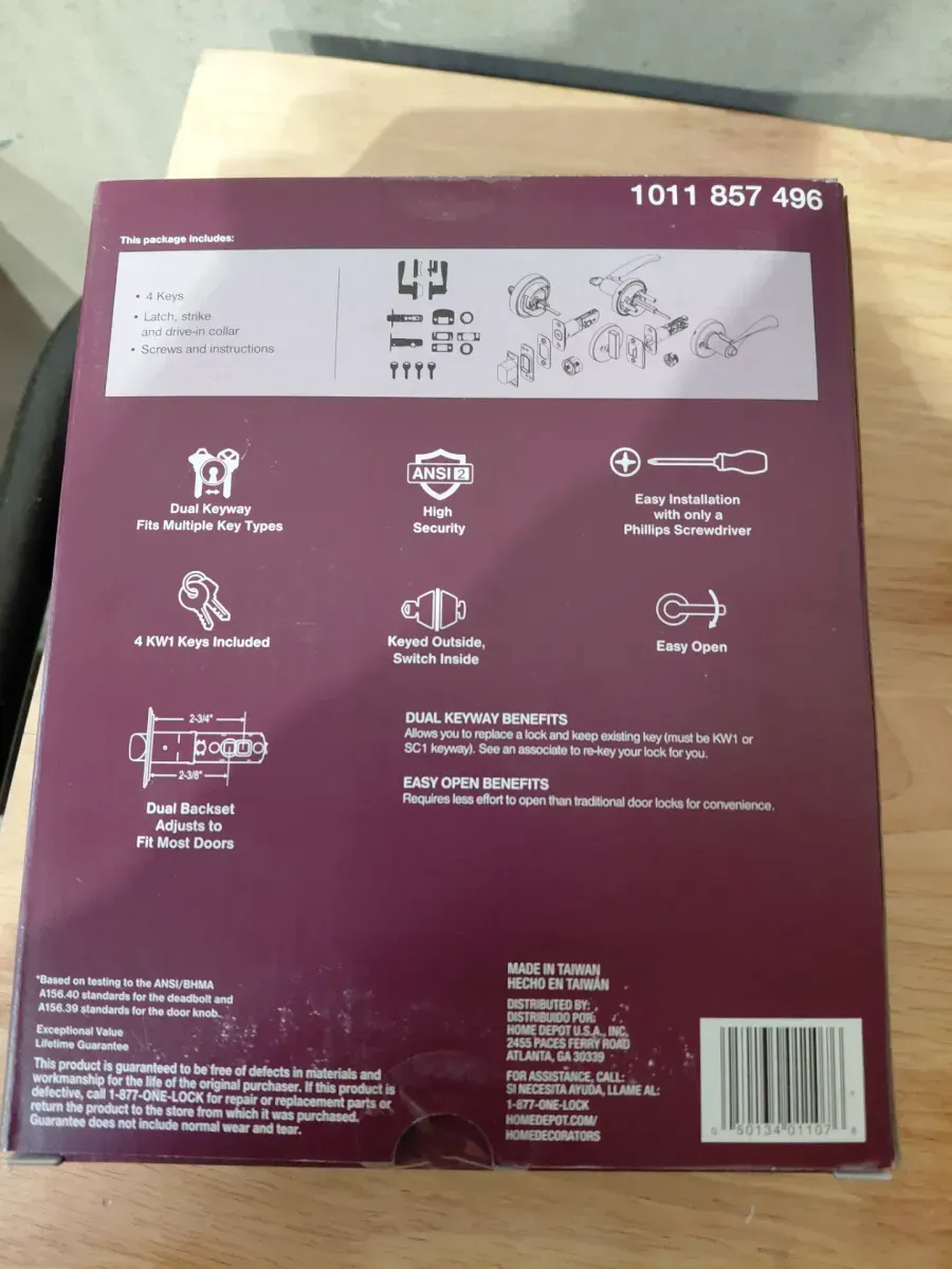 Home Decorators Collection Primrose Matte Black Single Cylinder Door Handle Combo Pack Featuring Dual Keyway - image 2