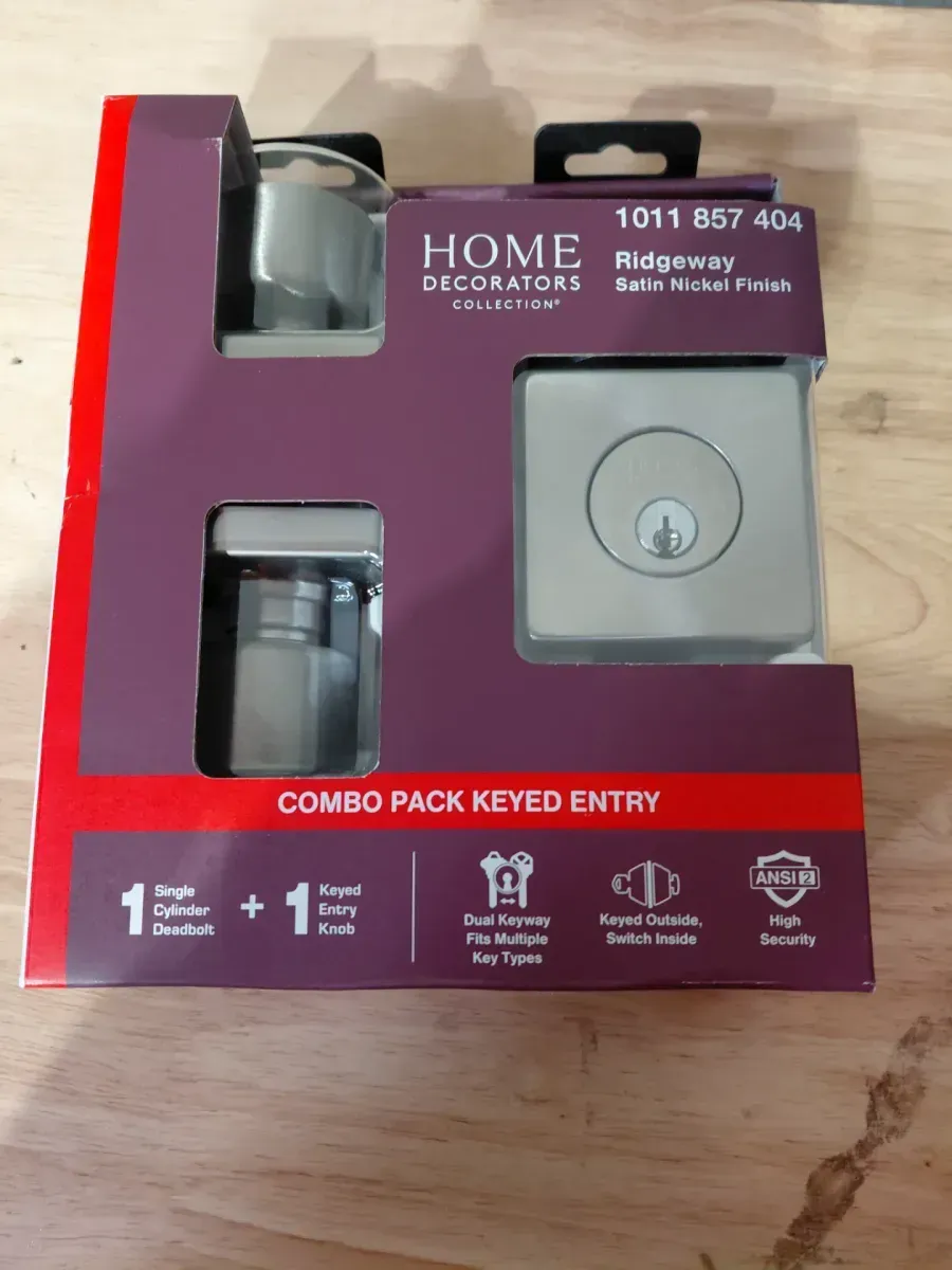 Home Decorators Collection Ridgeway Satin Nickel Single Cylinder Door Knob Combo Pack with Square Rose - image 3