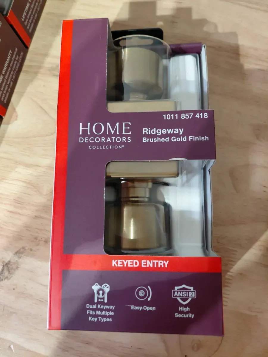 Home Decorators Collection Ridgeway Brushed Gold Keyed Entry Door Knob with Square Rose Featuring Dual Keyway - image 3