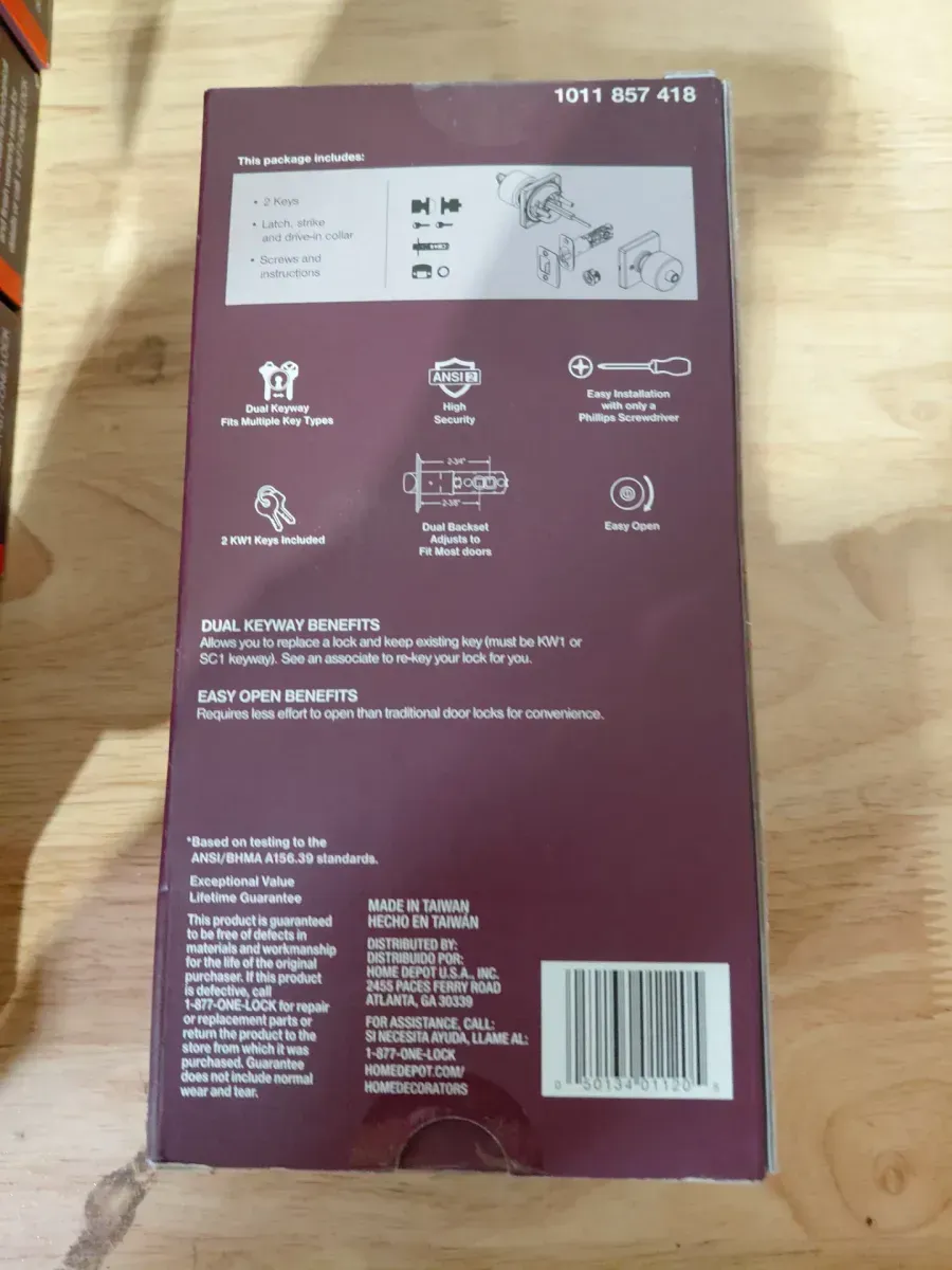 Home Decorators Collection Ridgeway Brushed Gold Keyed Entry Door Knob with Square Rose Featuring Dual Keyway - image 2