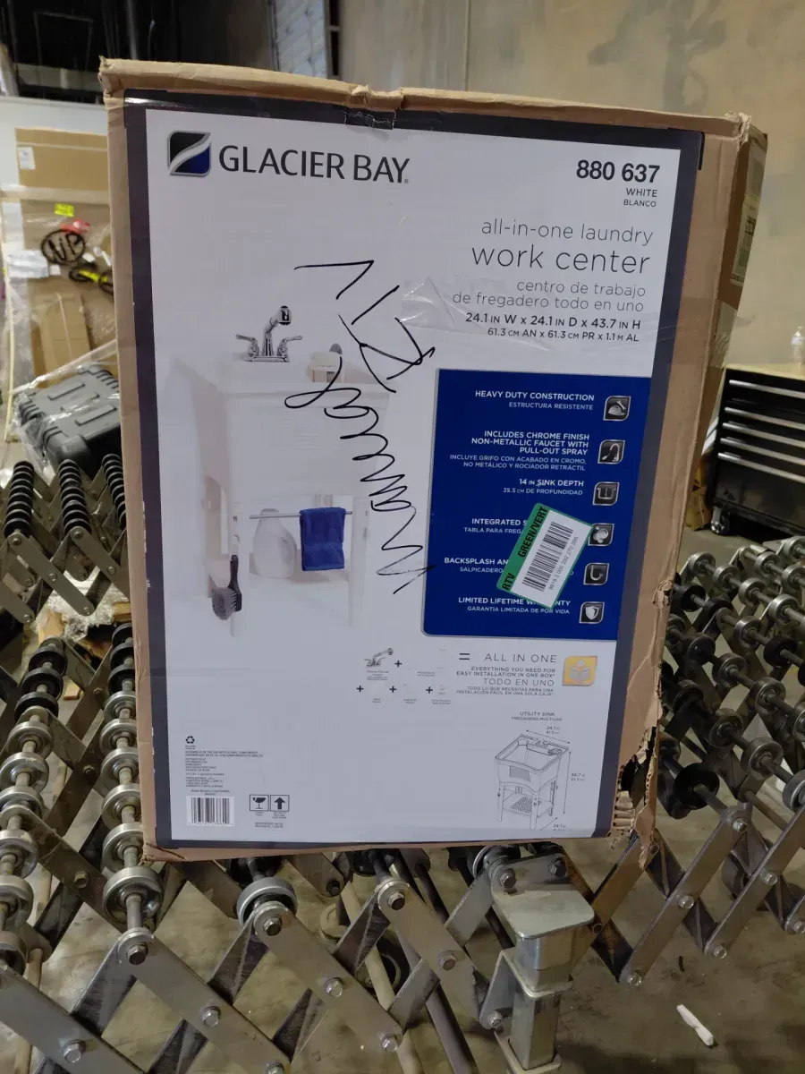 Glacier Bay 24.1 in. L x 24.1 in. W x 36.7 in. H Laundry Sink / Utility Sink Work Center in White with Pull-Out Faucet in Chrome - image 3