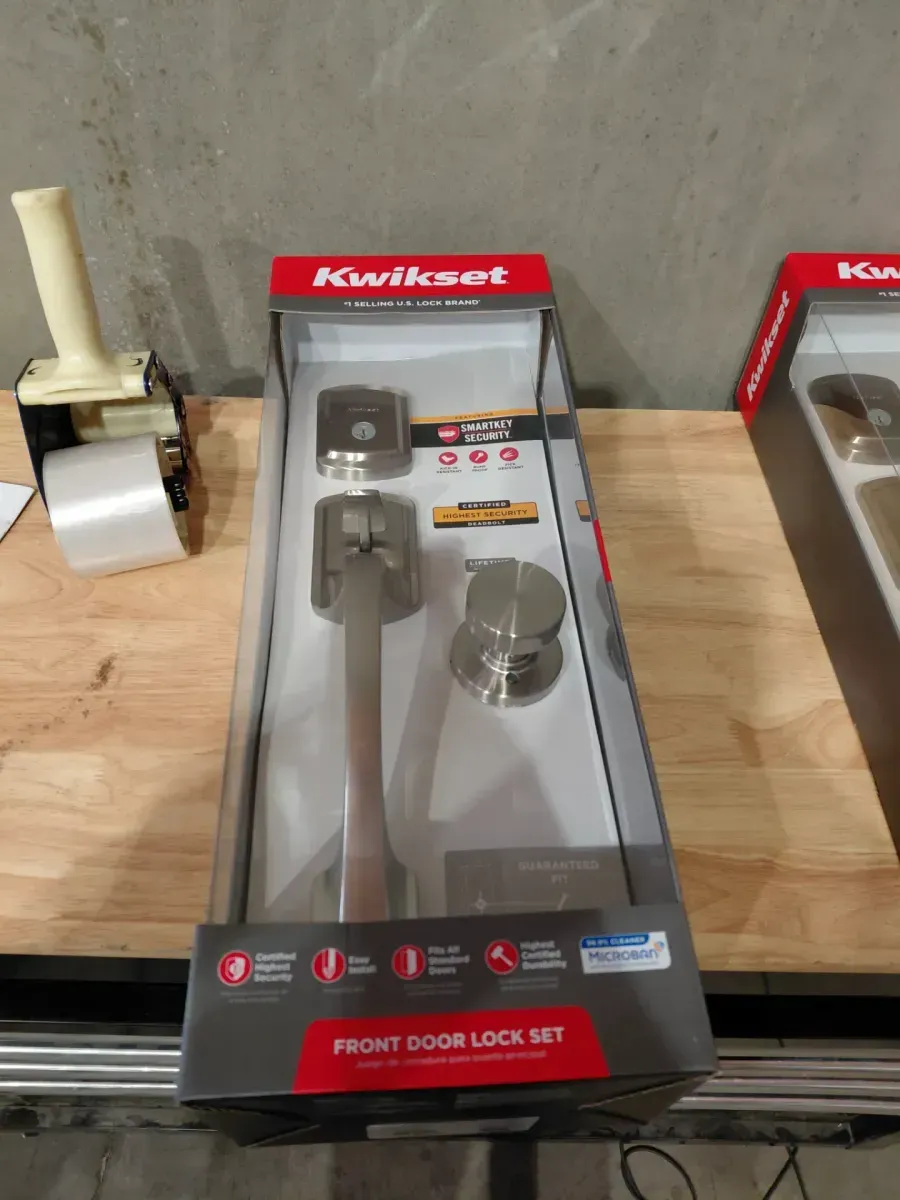 Kwikset Prague Satin Nickel Single Cylinder Entry Door Handleset with Round Pismo Knob Featuring SmartKey Security - image 3