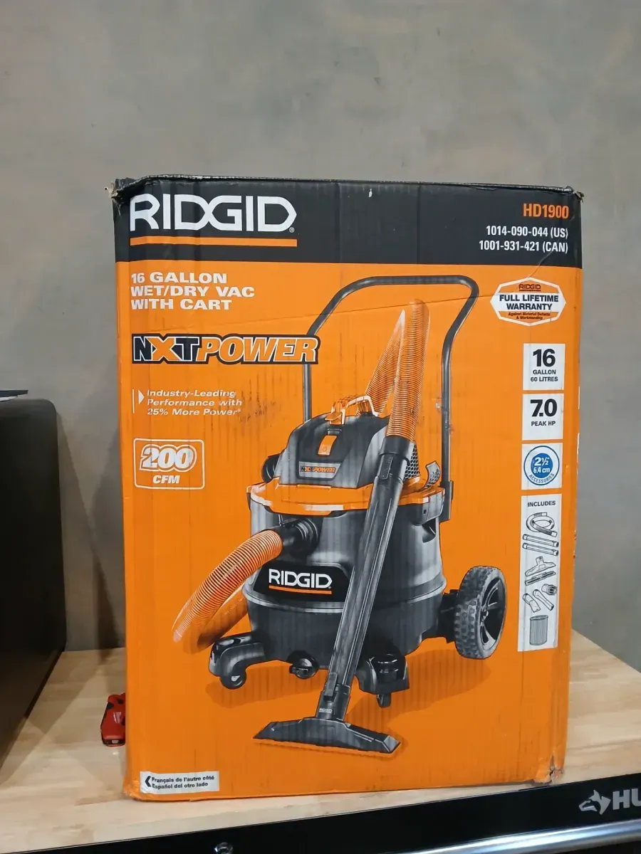 RIDGID 16 Gal. 7.0 Peak HP NXT Power Shop Vacuum HD1900 Wet Dry Vac with Cart, Fine Dust Filter, Pro Hose and Accessories - image 2