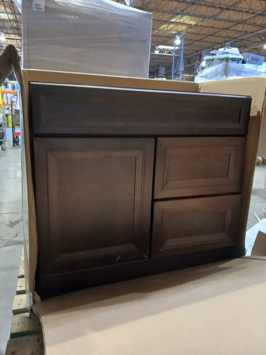 Home Decorators Collection Sedgewood 36.5 in. W x 18.75 in. D x 34.375 in. H Single Sink Bath Vanity in Dark Cognac with Arctic Solid Surface Top - image 3