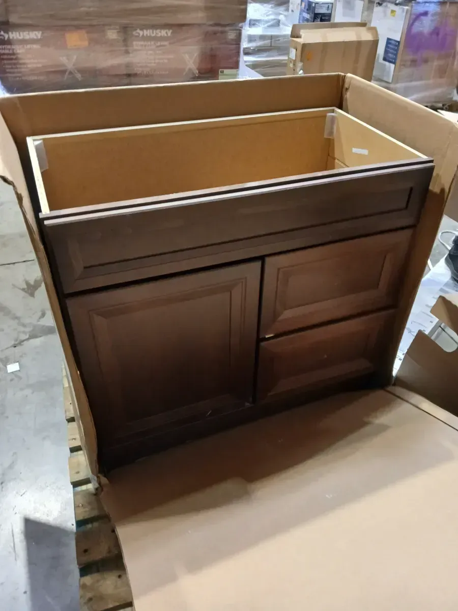 Home Decorators Collection Sedgewood 36.5 in. W x 18.75 in. D x 34.375 in. H Single Sink Bath Vanity in Dark Cognac with Arctic Solid Surface Top - image 4