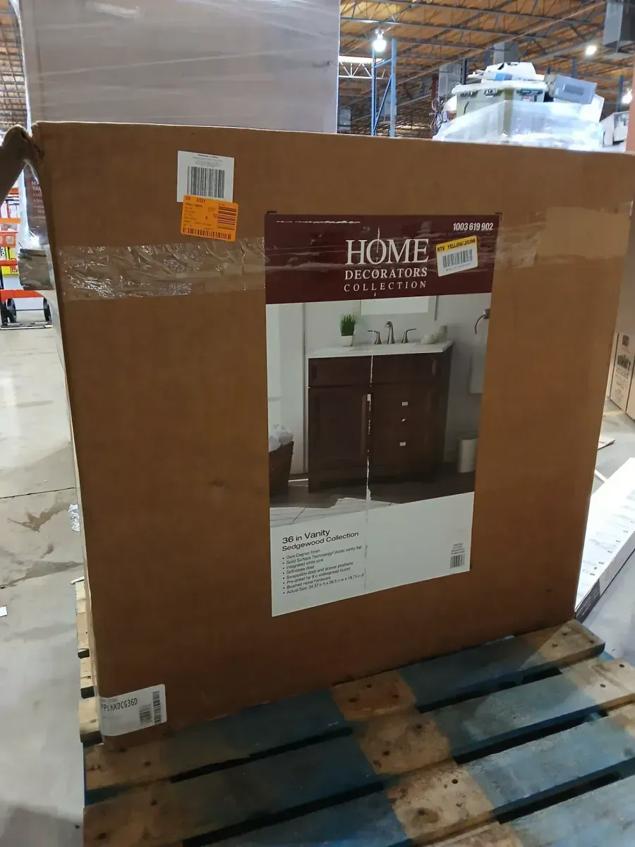 Home Decorators Collection Sedgewood 36.5 in. W x 18.75 in. D x 34.375 in. H Single Sink Bath Vanity in Dark Cognac with Arctic Solid Surface Top - image 2