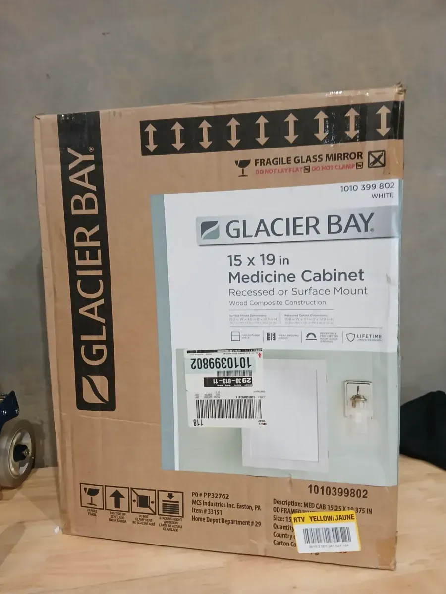 Glacier Bay 15-1/4 in. W x 19-3/8 in. H Rectangular Framed Recessed or Surface-Mount Bathroom Medicine Cabinet with Mirror, White - image 2