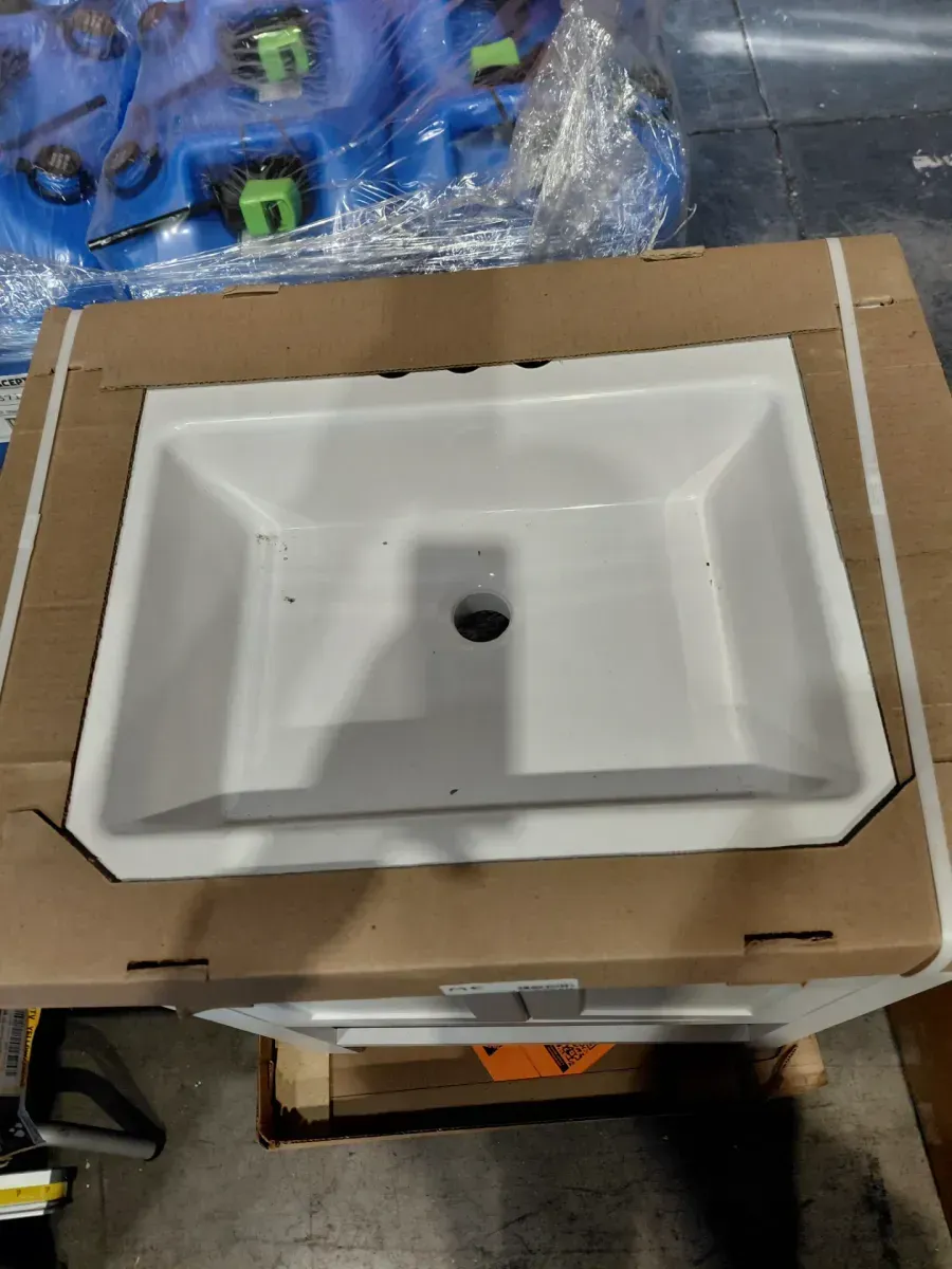 White Bathroom Vanity with Integrated Sink Top - image 2