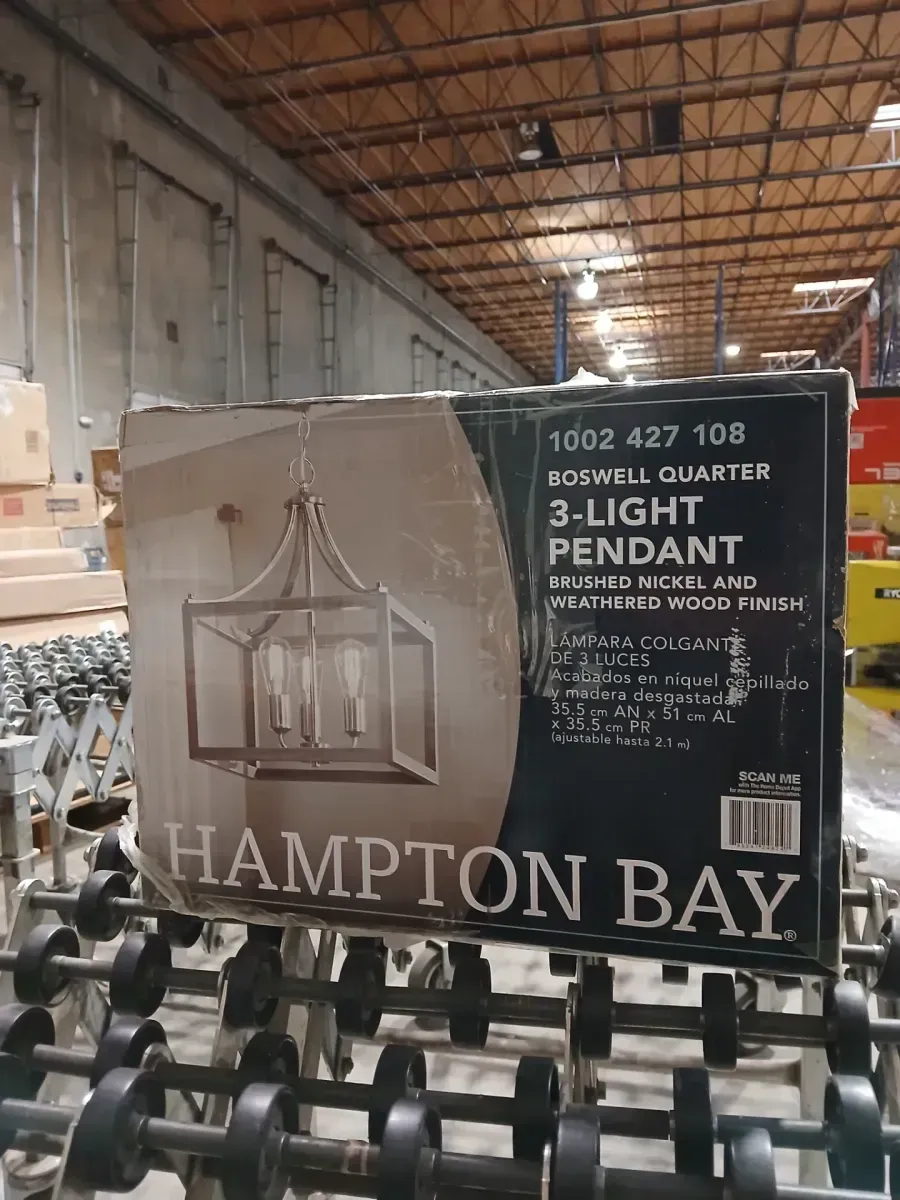 Boswell Quarter 14 in. 3-Light Brushed Nickel Farmhouse Square Chandelier with Painted Weathered Gray Wood Accents - image 2