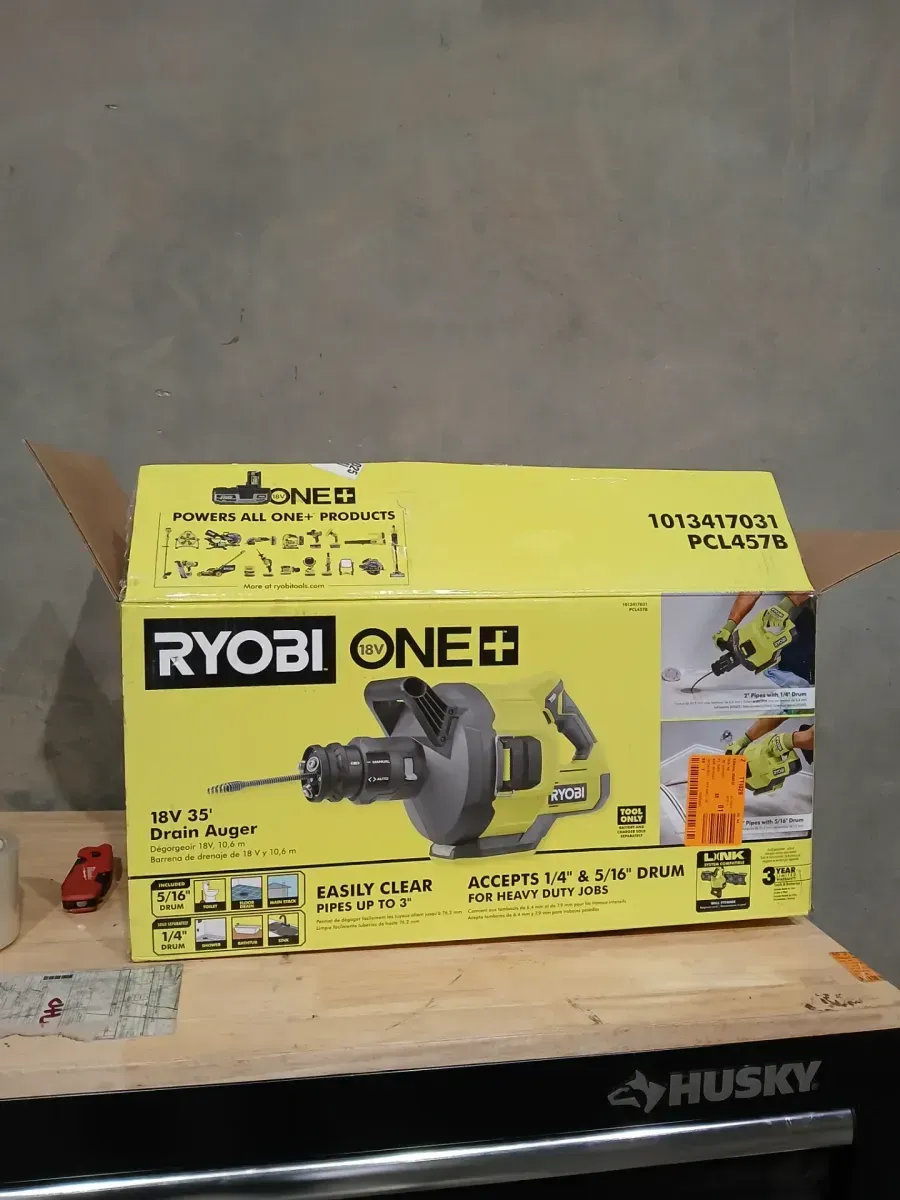 RYOBI ONE+ 18V Cordless Drain Auger with 35 ft Cable, LED Light, Auto Feed/Retract, Cable Lock, Enclosed Drum (Tool Only) - image 2