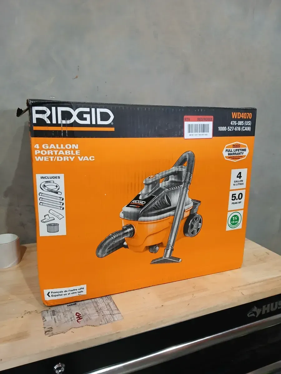 RIDGID 4 Gal. 5.0 Peak HP Portable Shop Vacuum Wet Dry Vac with Fine Dust Filter, Locking Hose and Attachments WD4070 - image 2