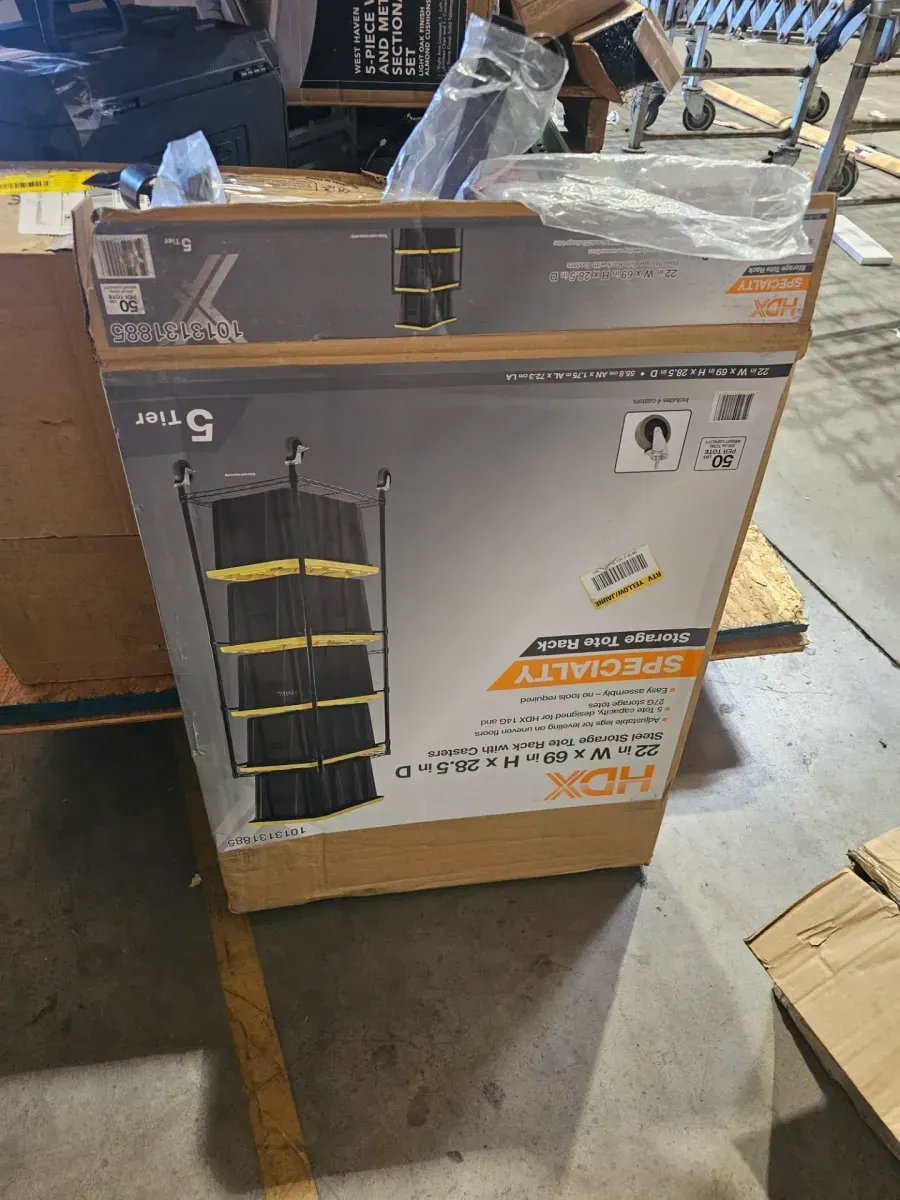 HDX Tote Rack (22 in. W) with Steel Wire Shelf and 27 Gallon Tough Storage Tote with Yellow Lid (4-Pack) - image 2