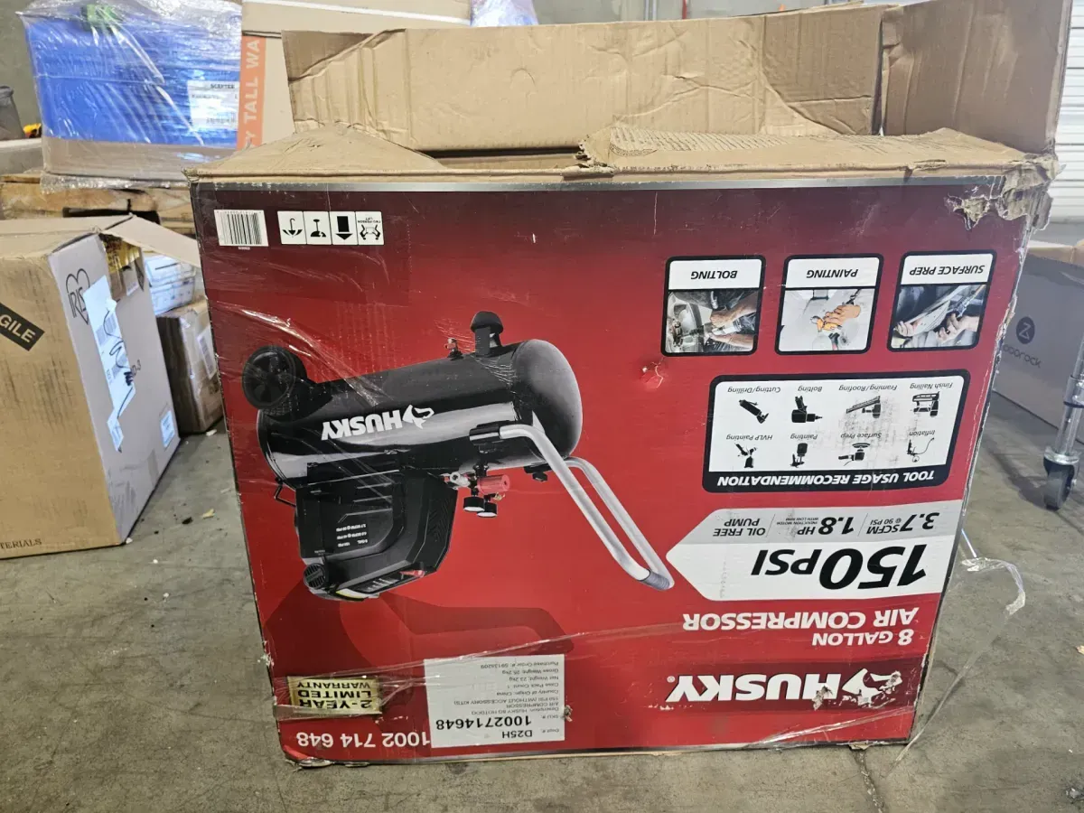 Husky 8 Gal. 150 PSI Portable Electric Oil-Free Horizontal Hotdog Air Compressor with Rubber Wheels and 1-Quick Coupler - image 3