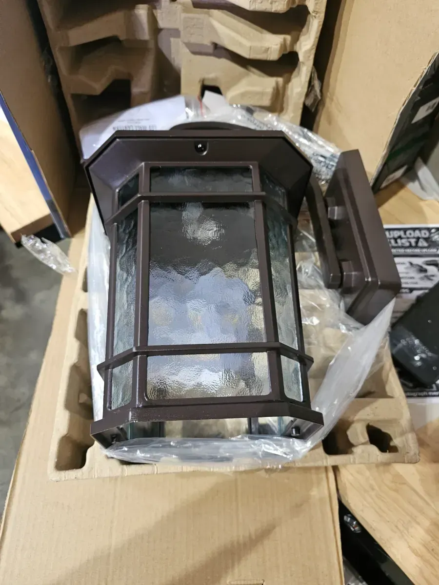 KODA Williams 15.5 in. 1-Light Bronze LED Outdoor Wall Light Coach Sconce with Hammered Glass Dusk to Dawn (Bulb Included) - image 3