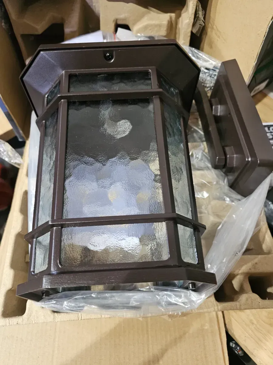 KODA Williams 15.5 in. 1-Light Bronze LED Outdoor Wall Light Coach Sconce with Hammered Glass Dusk to Dawn (Bulb Included) - image 2