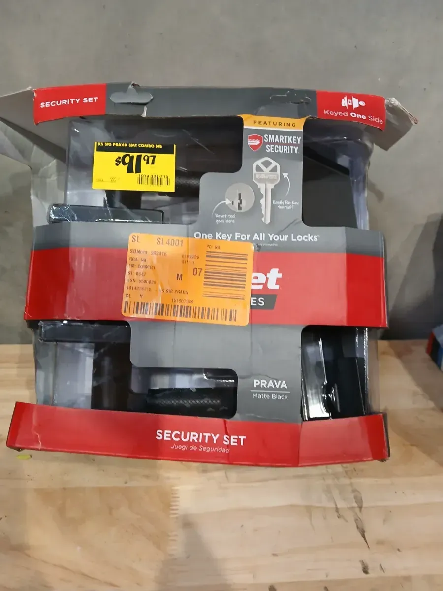 Kwikset Prava Matte Black Keyed Entry Door Handle with Single Cylinder Deadbolt Combo Pack Featuring SmartKey Security - image 1