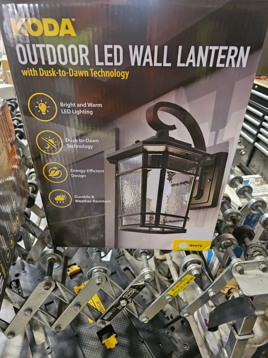 KODA Williams 15.5 in. 1-Light White LED Outdoor Wall Light Coach Sconce with Hammered Glass Dusk to Dawn (Bulb Included) - image 2