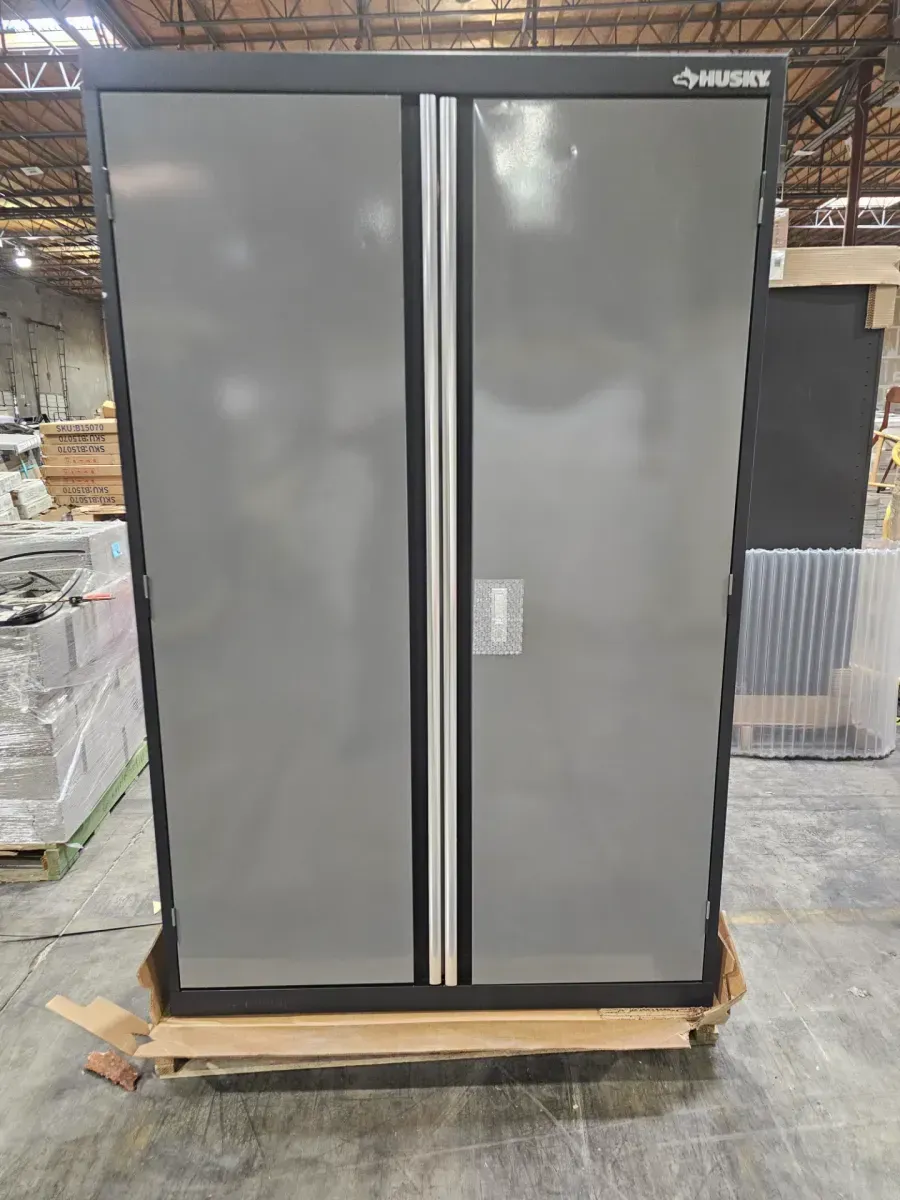 Husky Regular Duty 46 in. W x 72 in. H x 24 in. D 4-Shelf 22-Gauge Steel Freestanding Garage Storage Cabinet in Black and Gray - image 2