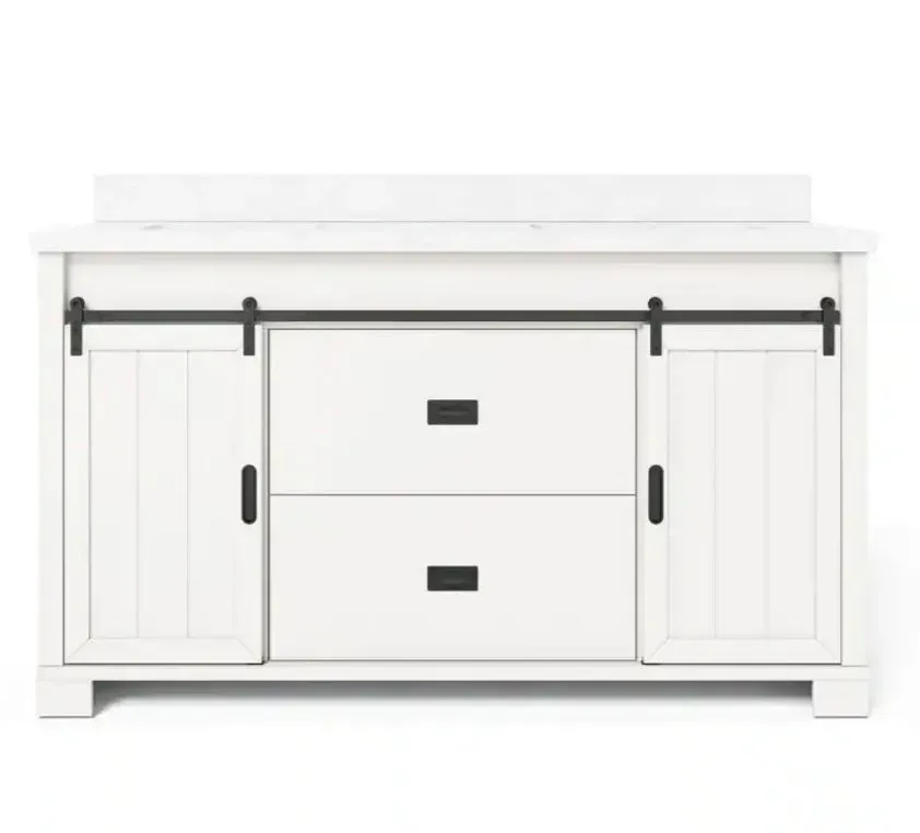 Glacier Bay Brindley 60 in. Double Sink Freestanding White Bath Vanity with White Engineered Stone Top (Assembled) - image 2
