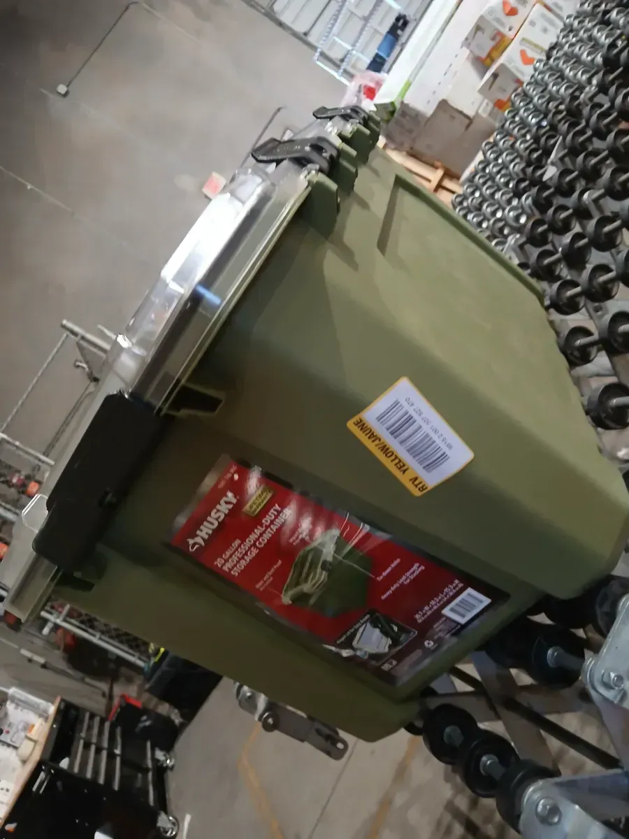 Husky 20 Gal. Professional Heavy Duty Waterproof Stackable Plastic Storage Container with Hinged Lid in Army Green - image 2