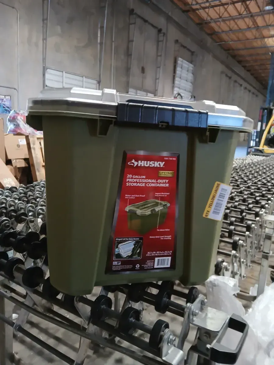 Husky 20 Gal. Professional Heavy Duty Waterproof Stackable Plastic Storage Container with Hinged Lid in Army Green - image 4