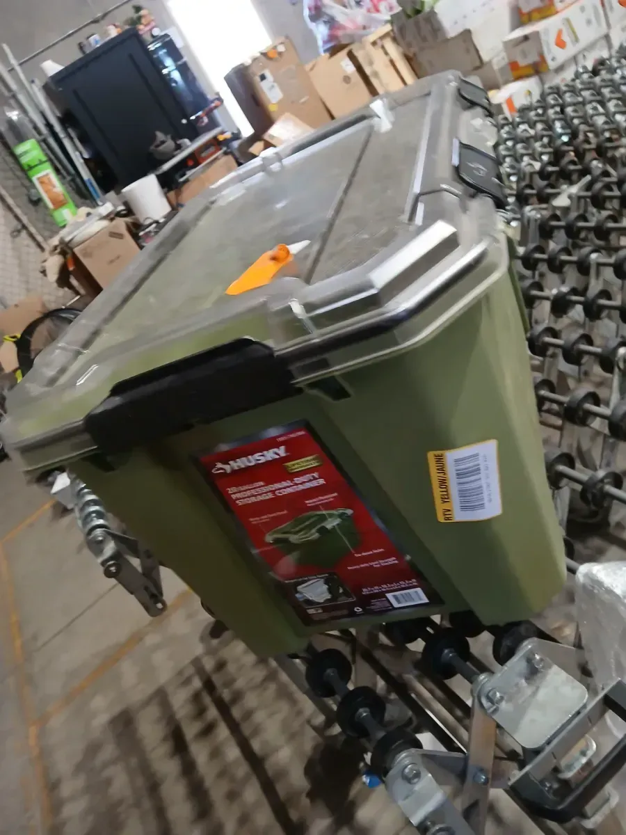 Husky 20 Gal. Professional Heavy Duty Waterproof Stackable Plastic Storage Container with Hinged Lid in Army Green - image 3