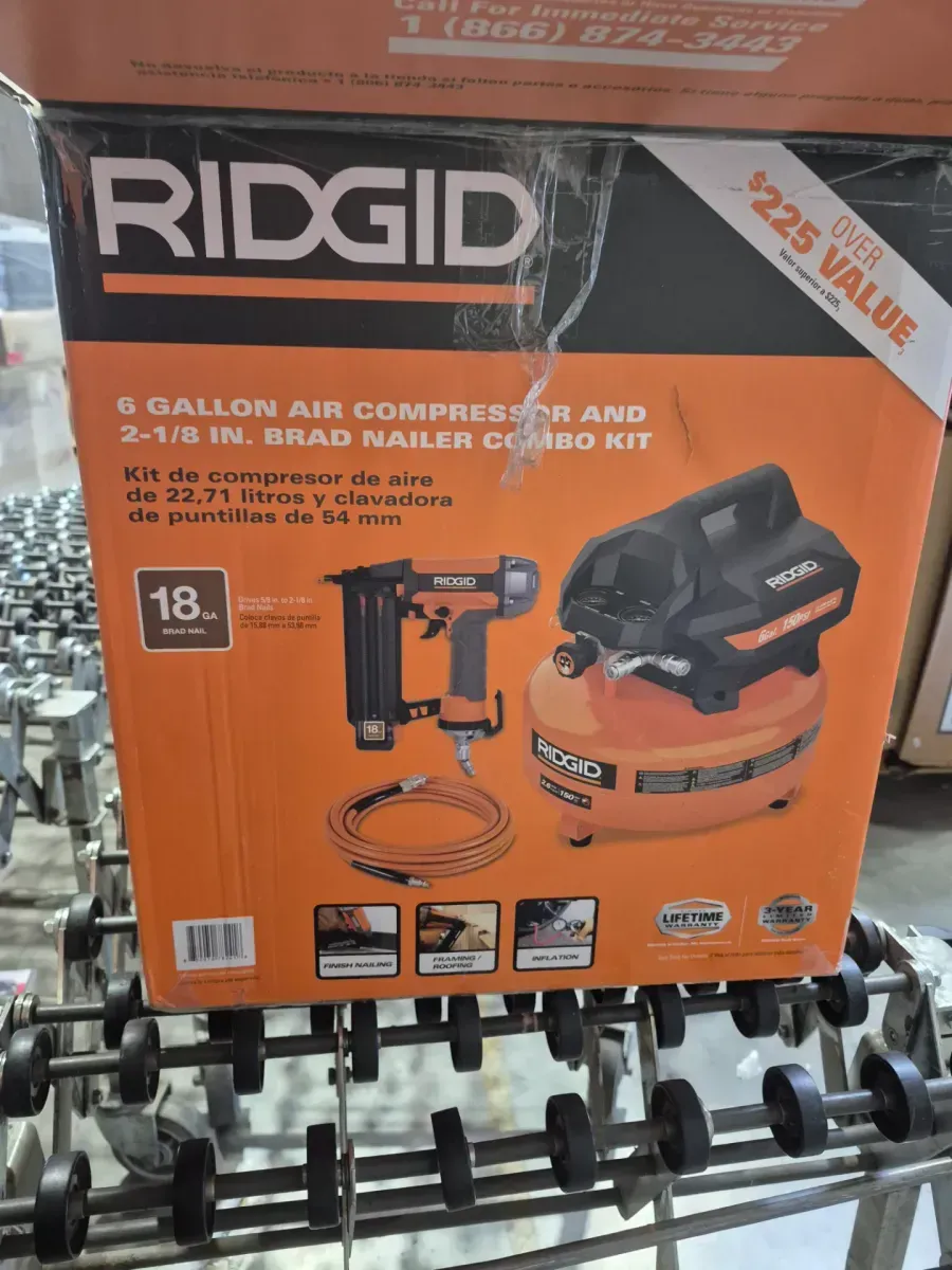RIDGID 6 Gal. 150 PSI Portable Electric Oil-Free Jobsite Pancake Air Compressor with 25 ft. Air Hose and 18GA Brad Nailer - image 4