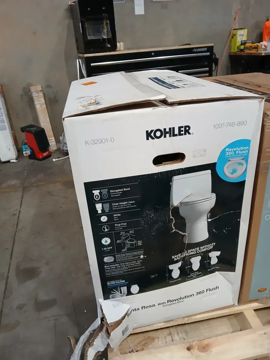 KOHLER Santa Rosa 12 in. Rough In 1-Piece 1.28 GFP Single Flush Elongated Chair Height Toilet in White with Soft Close Seat - image 1