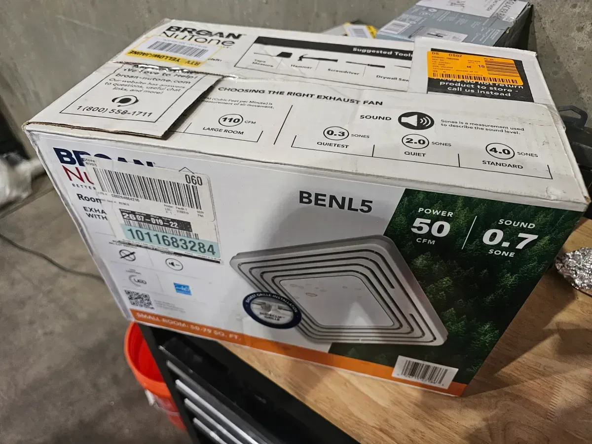 Broan-NuTone Roomside Series, White, 50 CFM, No Cut- Roomside Installation Bathroom Fan with Light, ENERGY STAR, Bathroom Exhaust Fan - image 4