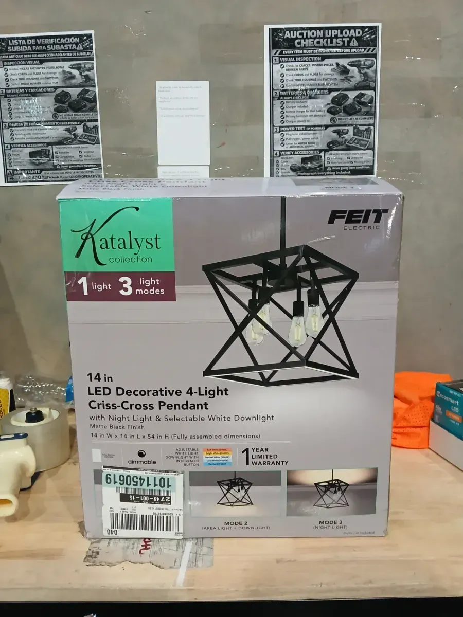 Feit Electric Katalyst 60W 4-Light Matte Black CCT Integrated LED Pendant Light and 60W Equivalent T10L Warm White LED Bulbs (4-Pack) - image 2