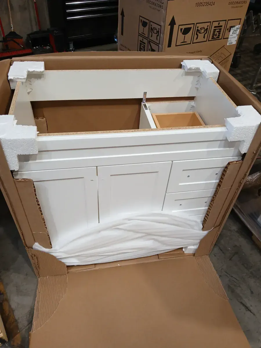 Home Decorators Collection Thornbriar 36 in. W x 22 in. D x 34 in. H Right Side Drawers Vanity Cabinet without Top in Polar White - image 5