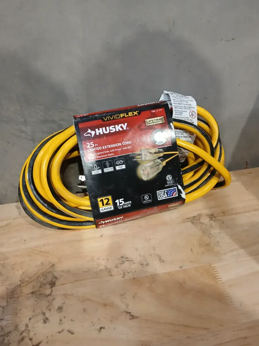 Husky VividFlex 25 ft. 14/3 Gauge Medium Duty Indoor/Outdoor Extension Cord with Lighted End, Yellow - image 2