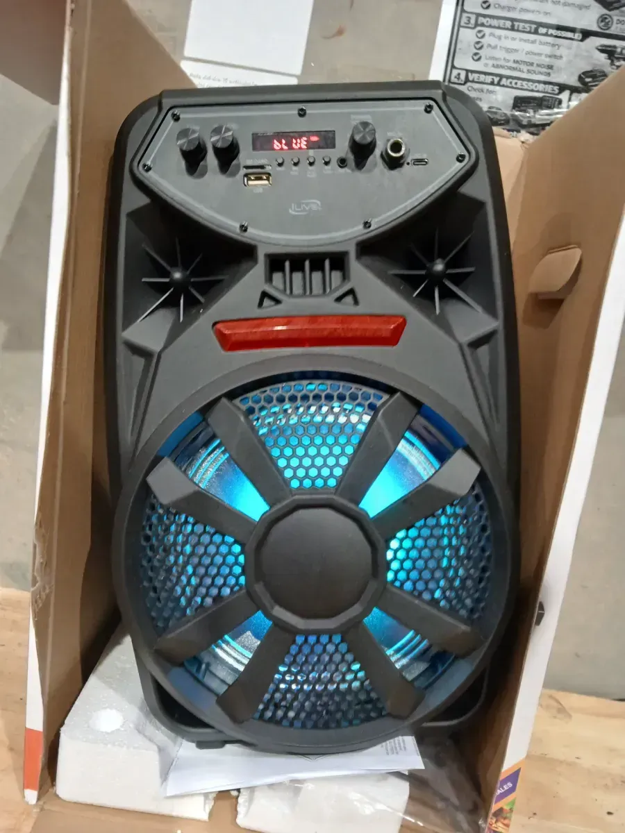 iLive Wireless Tailgate Party Speaker with Built-In 8 in. Speaker, FM Scan Radio, Retractable Handle, Wheels, LED Lights, BLK - image 5