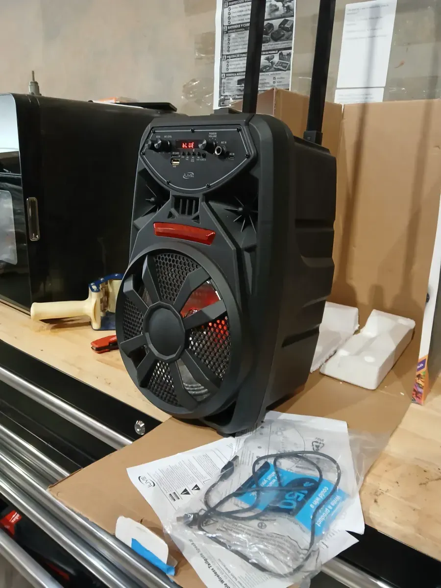 iLive Wireless Tailgate Party Speaker with Built-In 8 in. Speaker, FM Scan Radio, Retractable Handle, Wheels, LED Lights, BLK - image 6