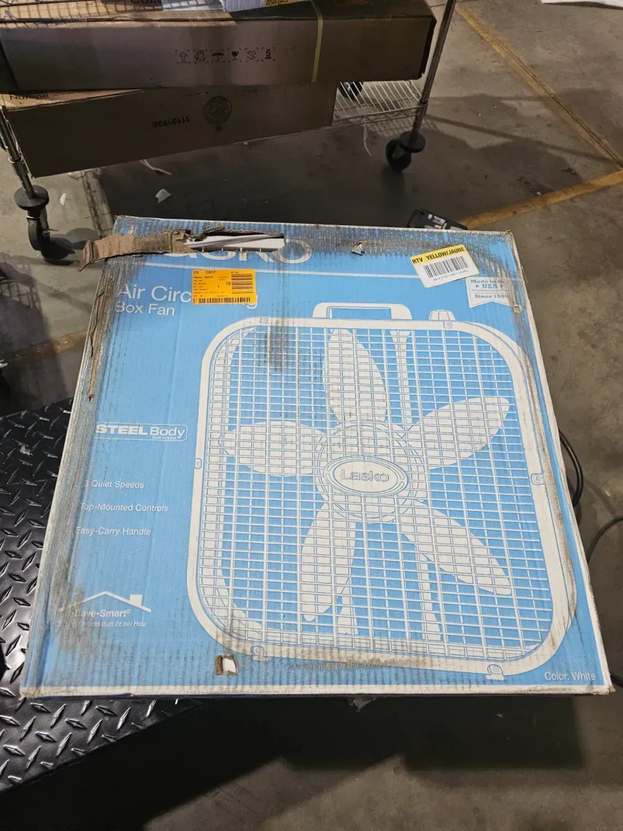 Lasko 20 in. 3 Speed Air Circulating Box Fan for Home in White with Save Smart Technology, 1820 CFM and Carry Handle - image 2