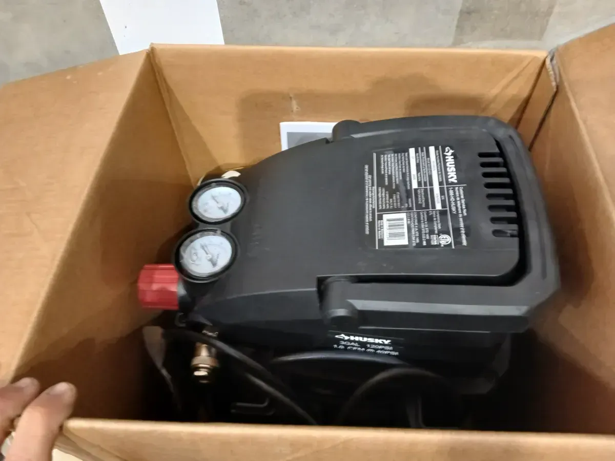 Husky 3 Gal. 120 PSI Portable Electric Oil-Free Light Duty Pancake Air Compressor with Fold Down Handle and 1-Quick Coupler - image 2