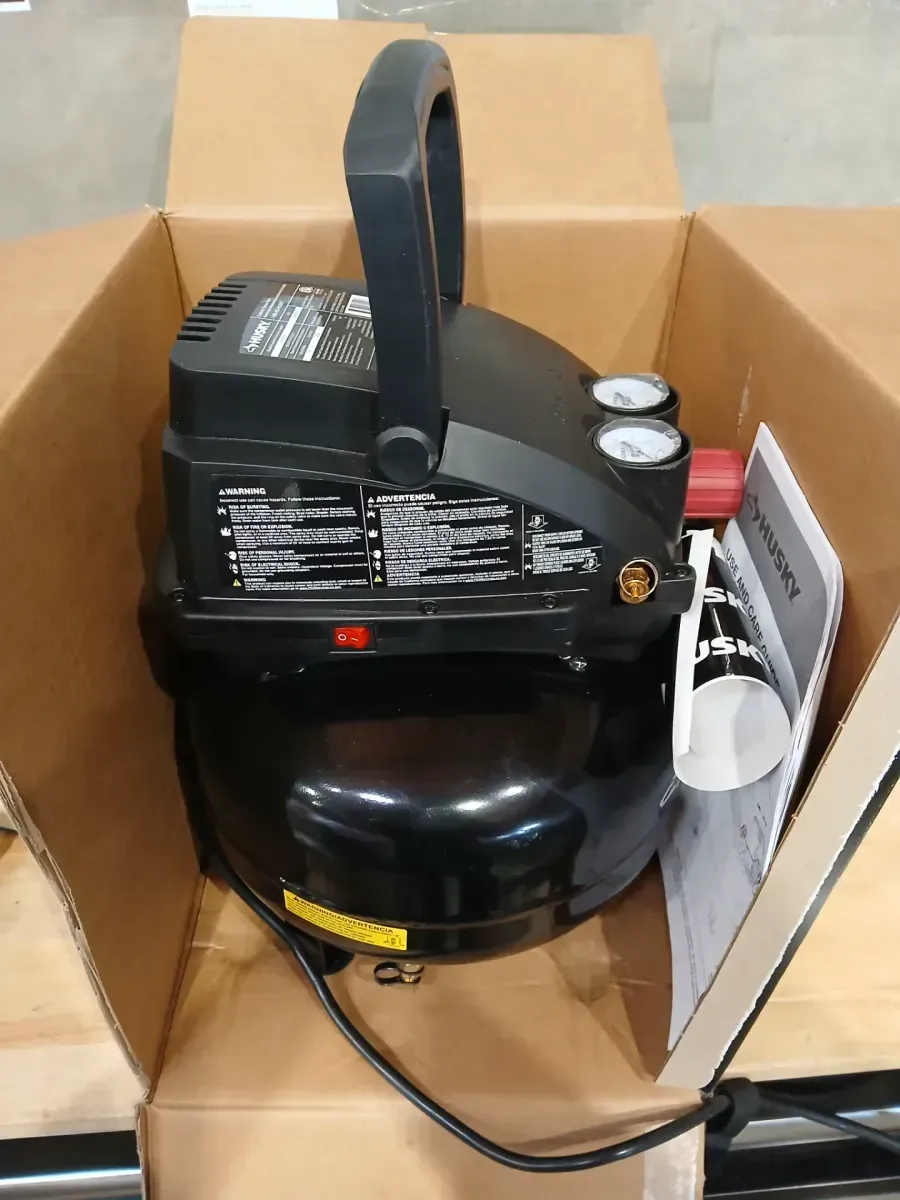 Husky 3 Gal. 120 PSI Portable Electric Oil-Free Light Duty Pancake Air Compressor with Fold Down Handle and 1-Quick Coupler - image 4