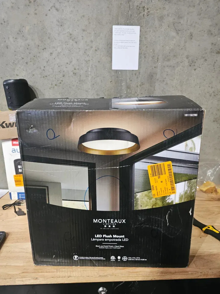 Monteaux Lighting 13 in. Black and Gold Integrated LED Flush Mount Ceiling Light with Frosted Glass - image 3