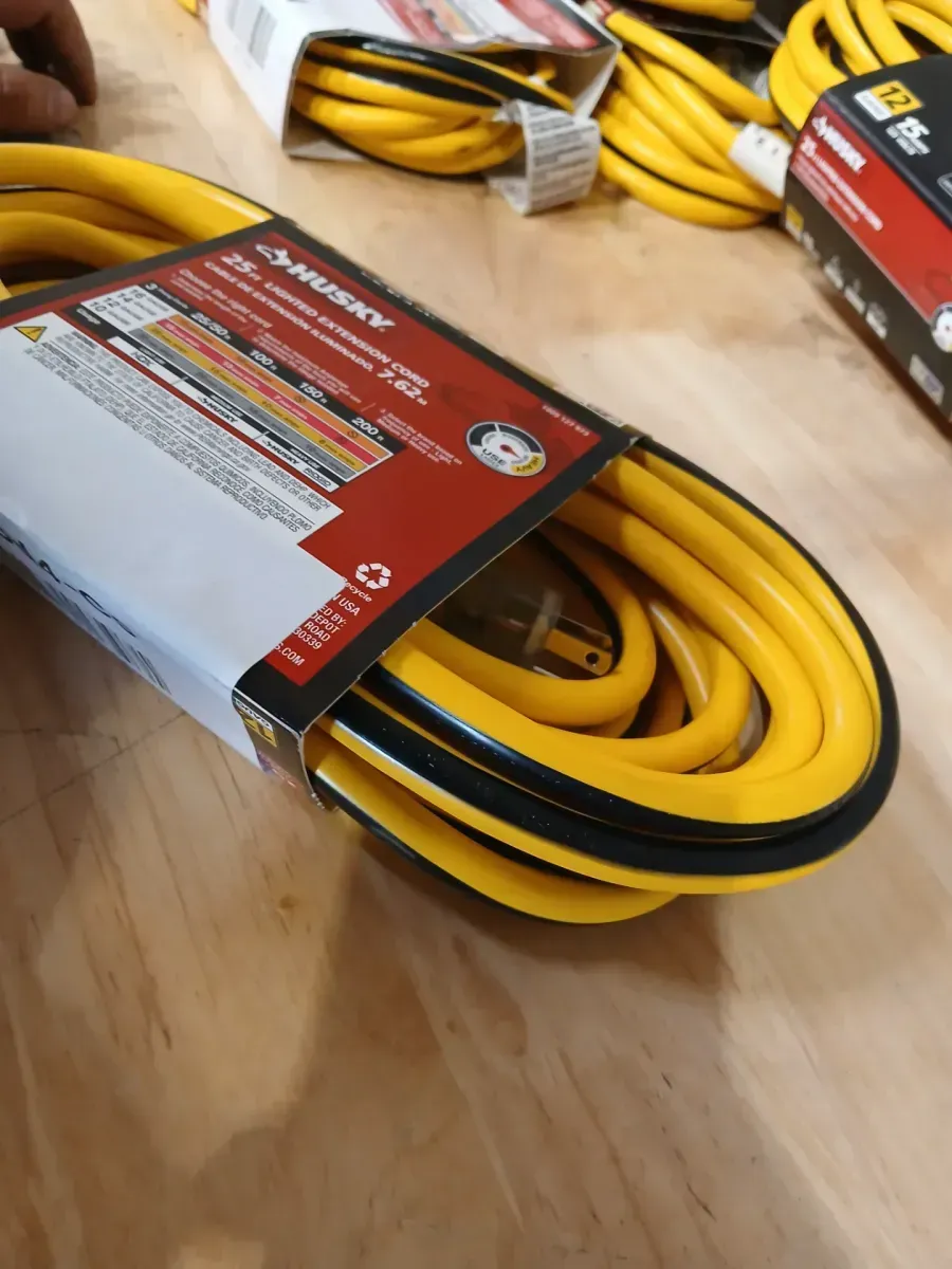 Husky VividFlex 25 ft. 12/3 Heavy Duty Indoor/Outdoor Triple Tap Extension Cord with Lighted Ends, Yellow - image 4
