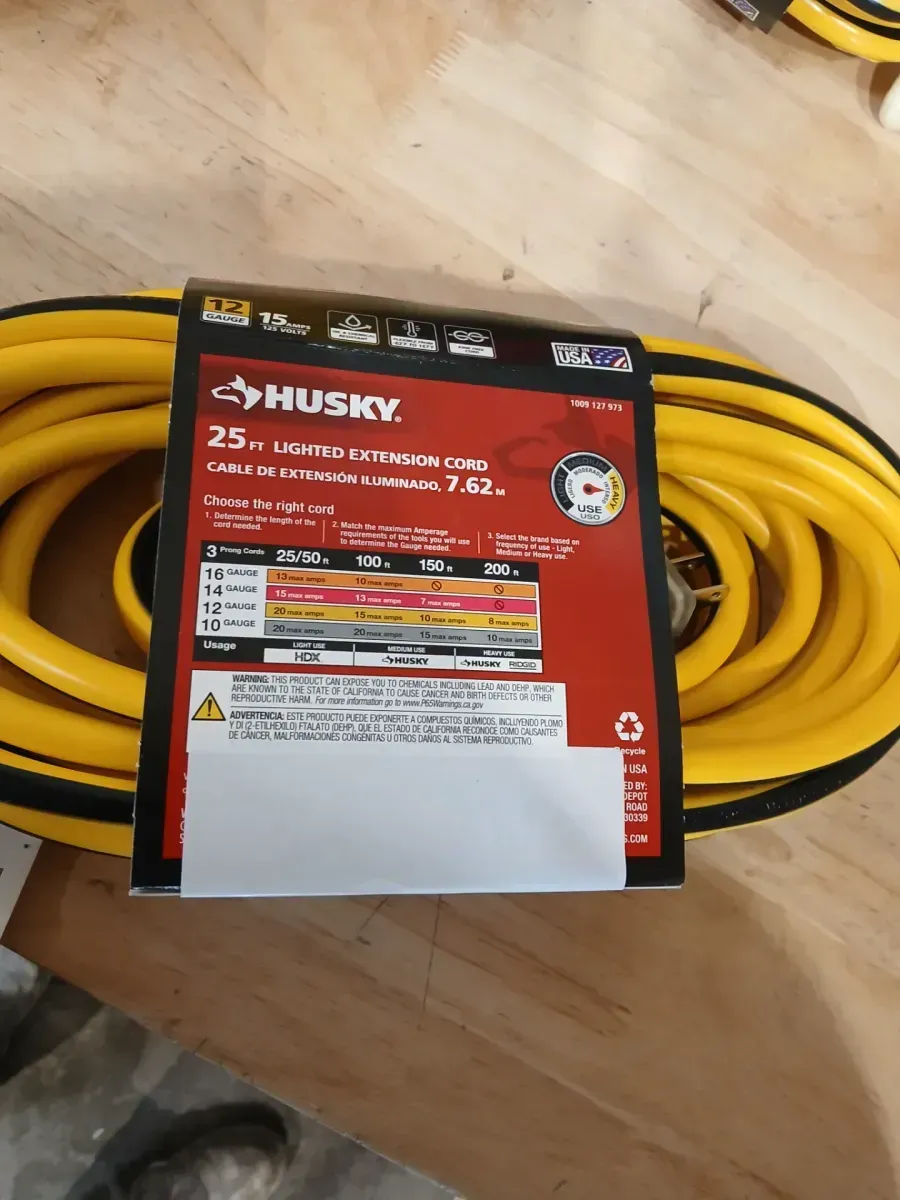Husky VividFlex 25 ft. 12/3 Heavy Duty Indoor/Outdoor Triple Tap Extension Cord with Lighted Ends, Yellow - image 3