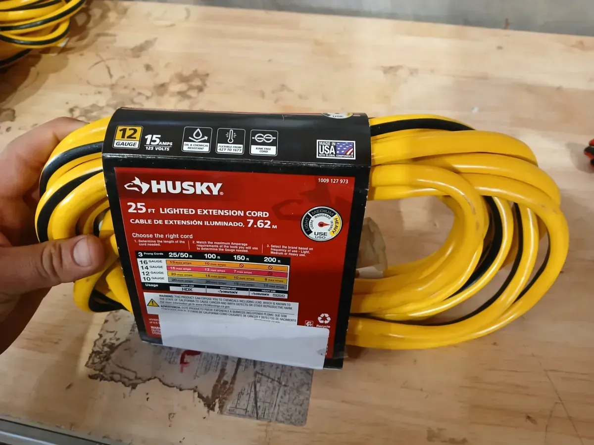 VividFlex 25 ft. 12/3 Heavy Duty Indoor/Outdoor Triple Tap Extension Cord with Lighted Ends, Yellow - image 3