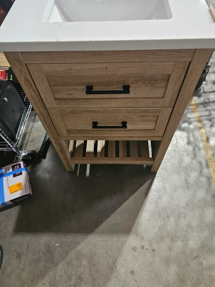 Autumn 30 in. Single Sink Weathered Tan Bath Vanity with White Engineered Stone Top (Assembled) - image 2