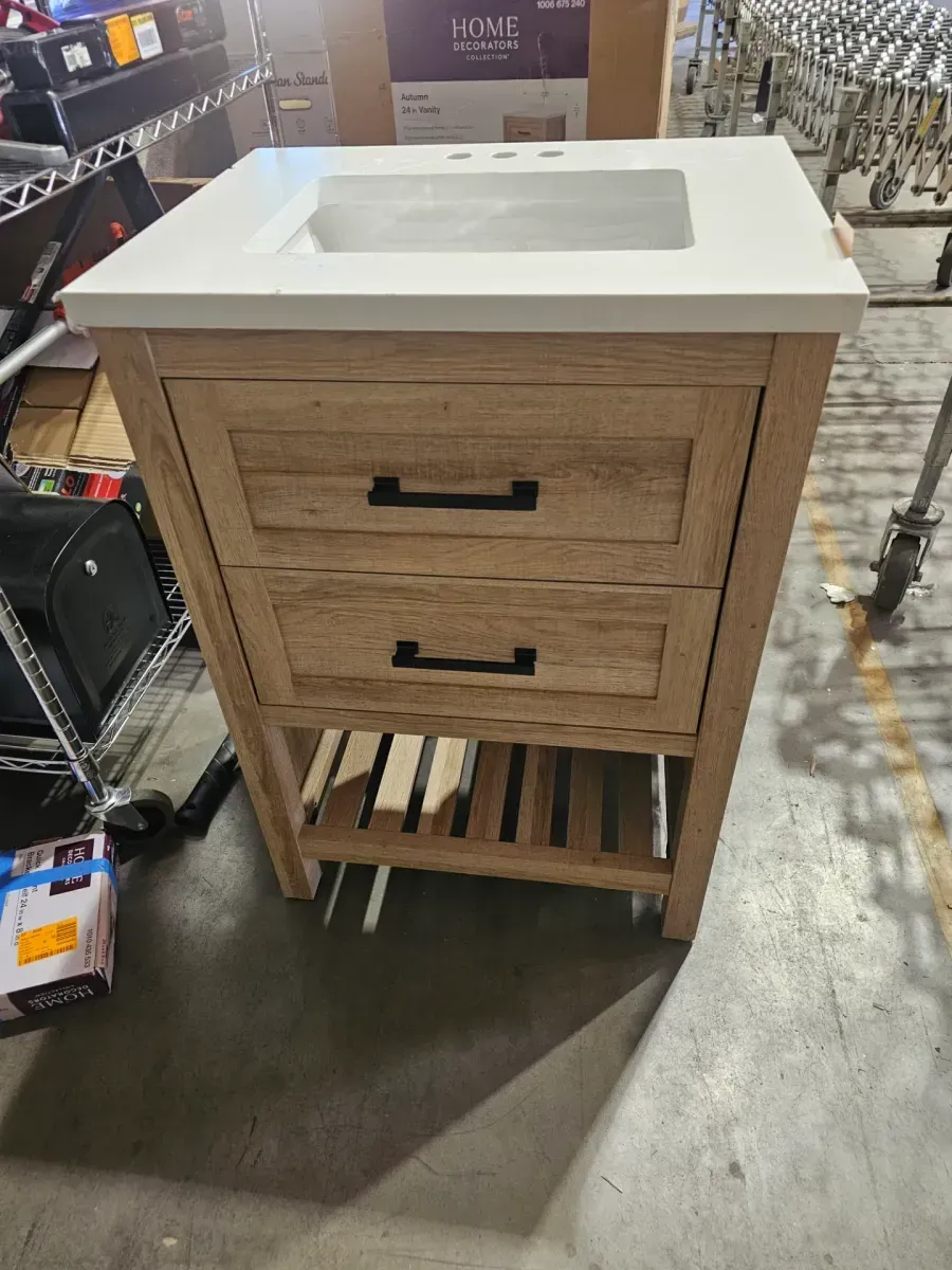 Autumn 30 in. Single Sink Weathered Tan Bath Vanity with White Engineered Stone Top (Assembled) - image 5