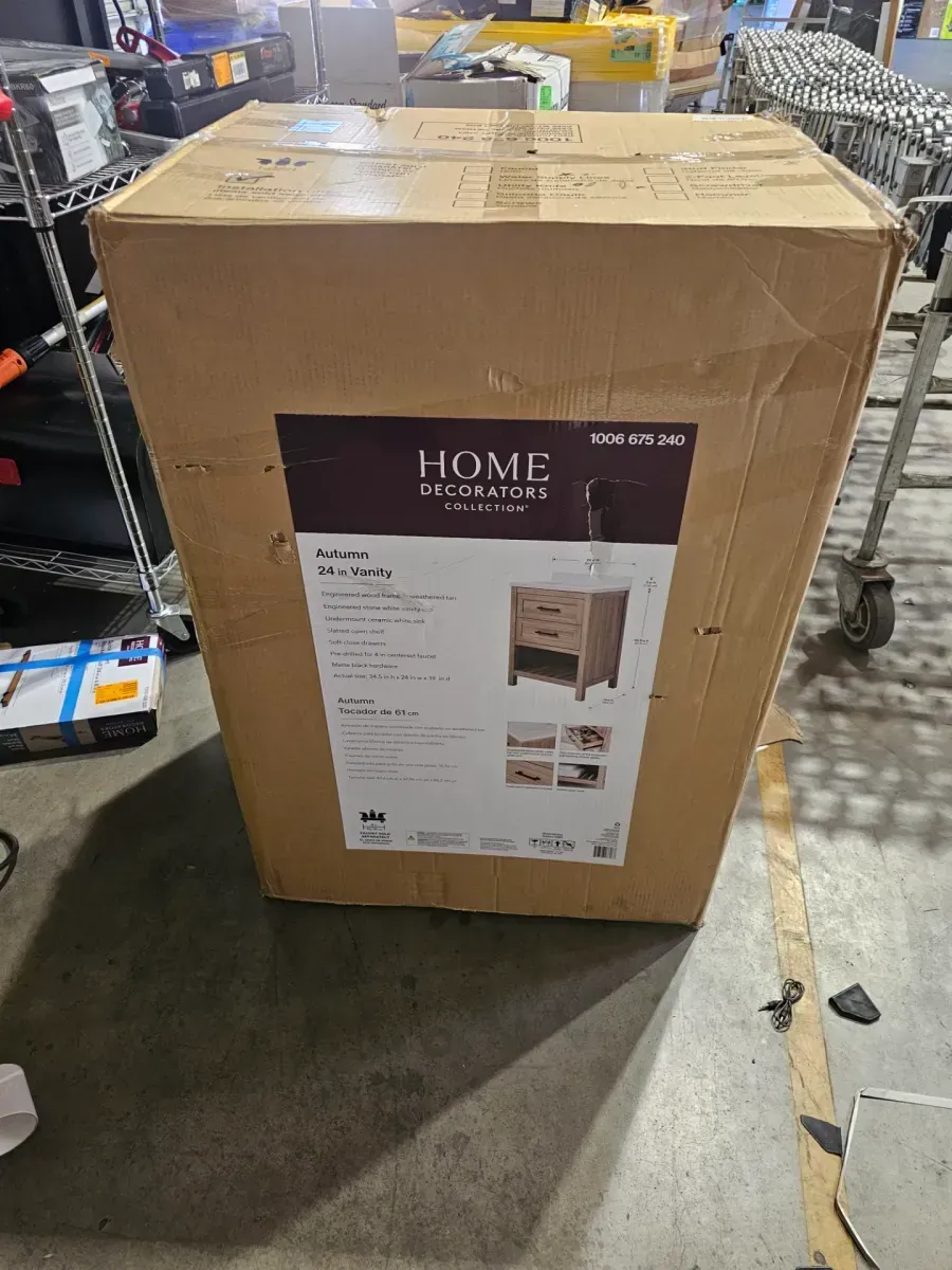 Autumn 24 in. Single Sink Weathered Tan Bath Vanity with White Engineered Stone Top (Assembled) - image 5